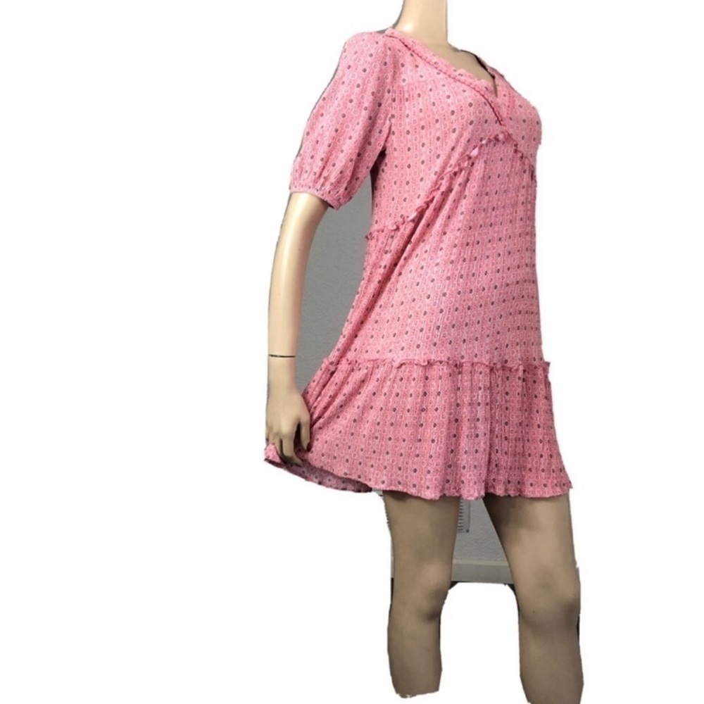 knox rose dress boho V-neck pink floral print short dress size:XS
